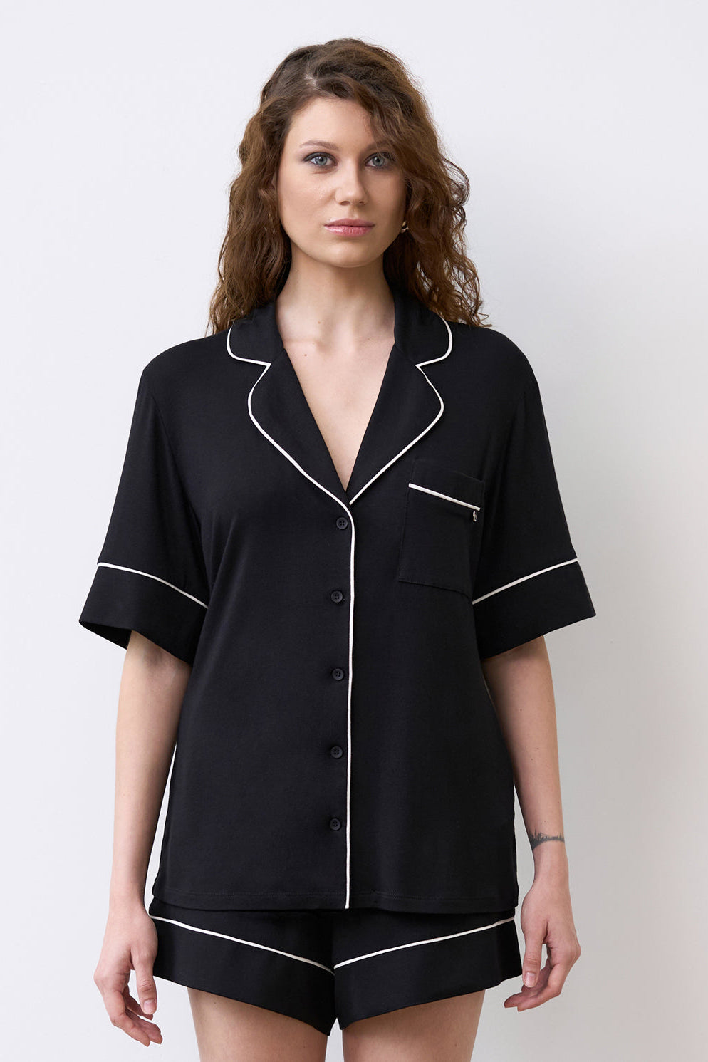 Womens bamboo Button-Up Short Sleeve Shirt 02115/1