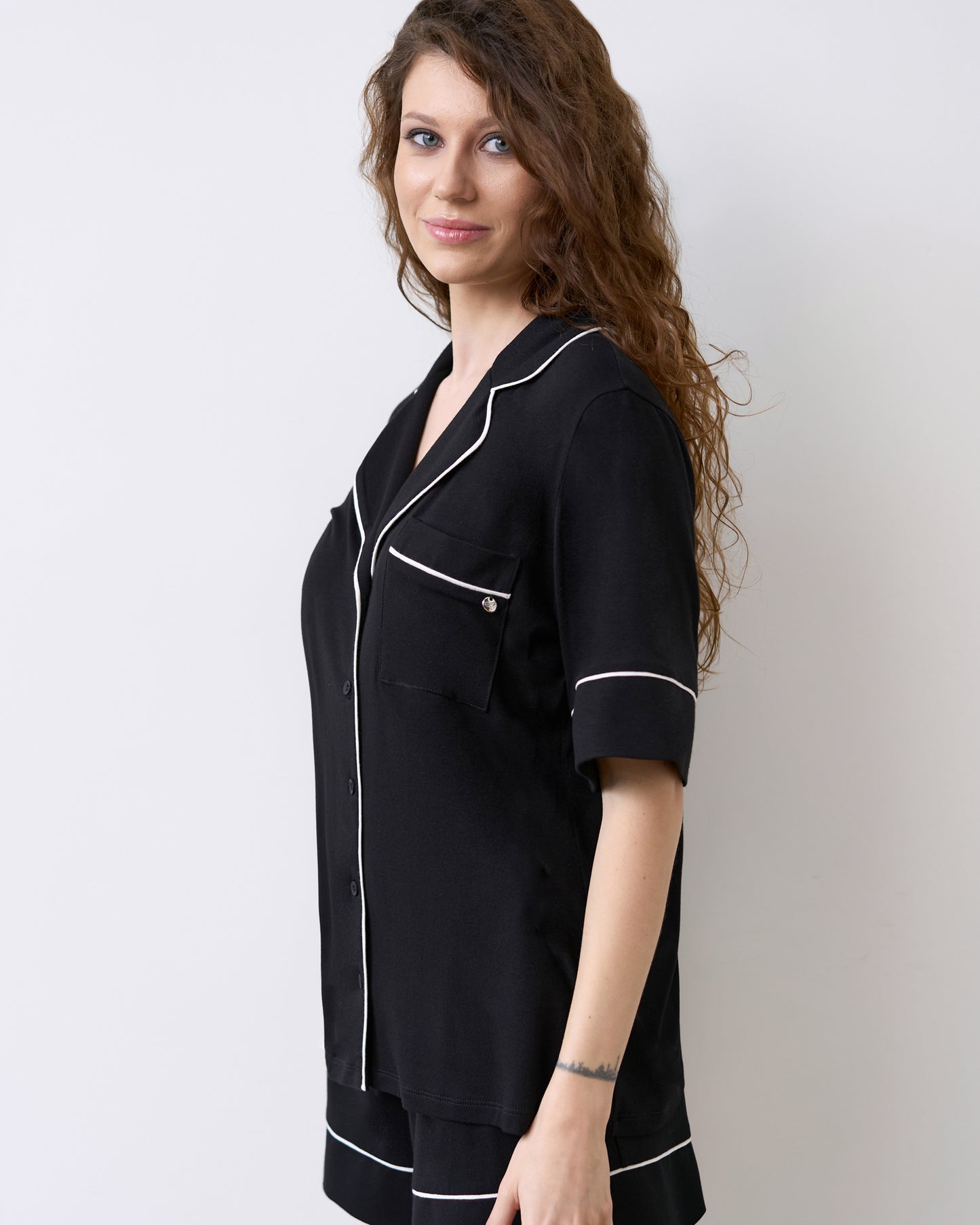 Womens bamboo Button-Up Short Sleeve Shirt 02115/1