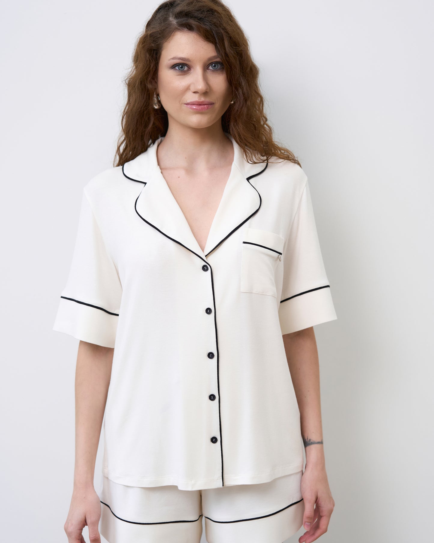 Womens bamboo Button-Up Short Sleeve Shirt 02115/1