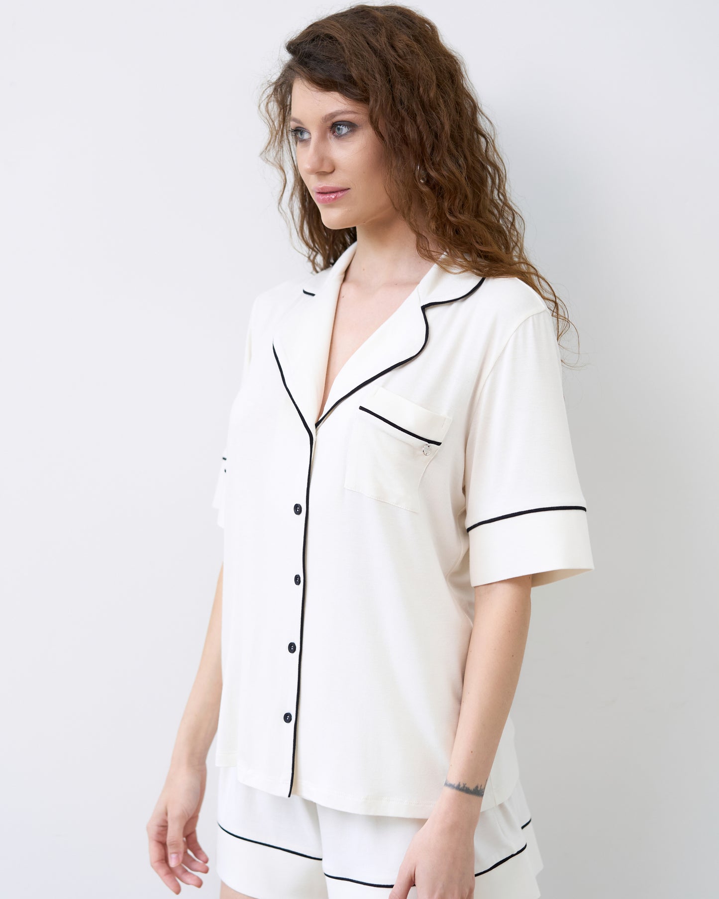 Womens bamboo Button-Up Short Sleeve Shirt 02115/1