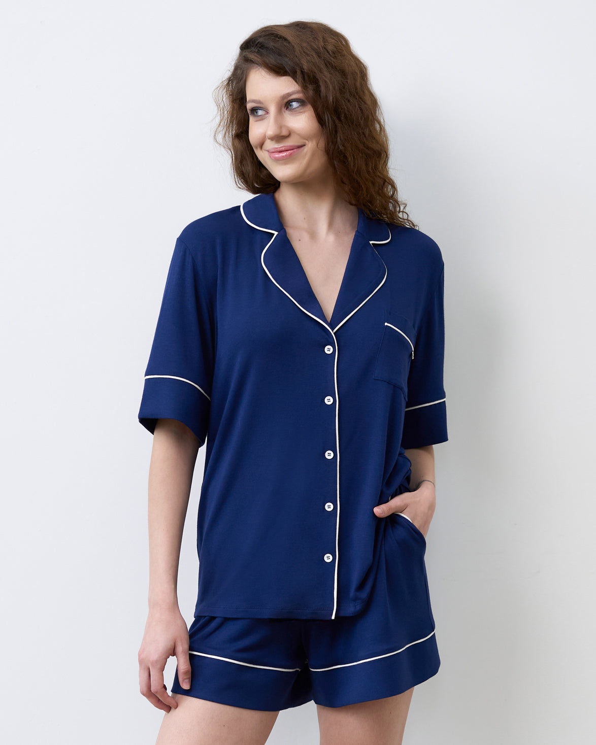 Womens bamboo Button-Up Short Sleeve Shirt 02115/1