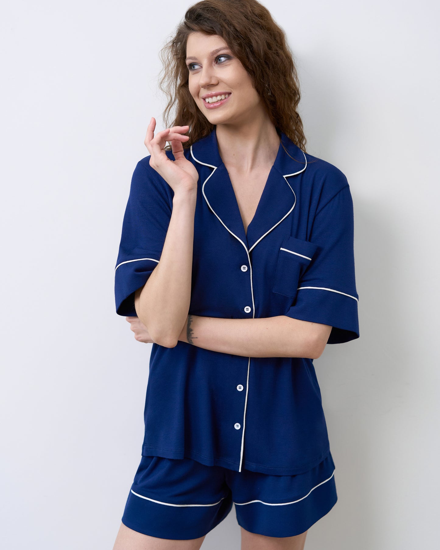 Womens bamboo Button-Up Short Sleeve Shirt 02115/1
