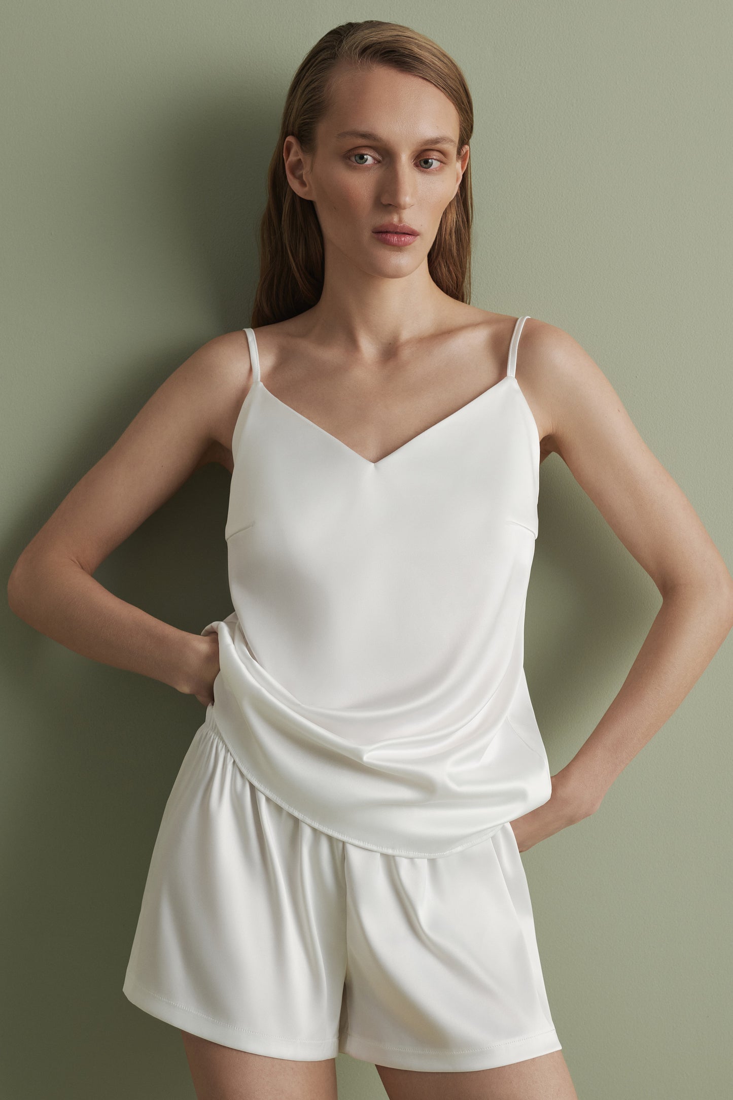 Womens silk satin cami shorts set S03400