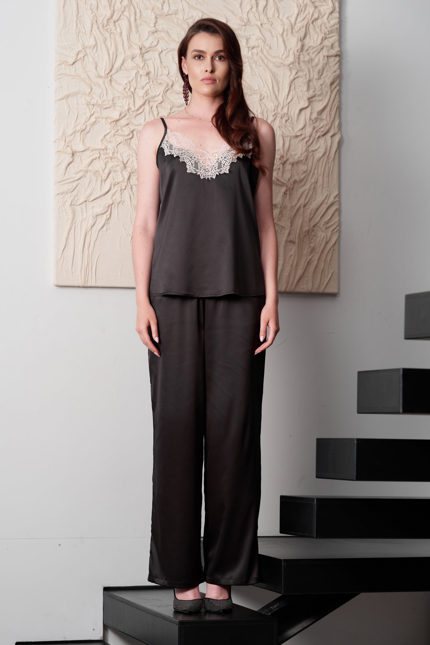 Women's satin camisole pajama S03421 black