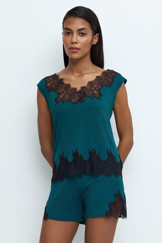 Womens bamboo Cap-sleeve Shorts Set 03321