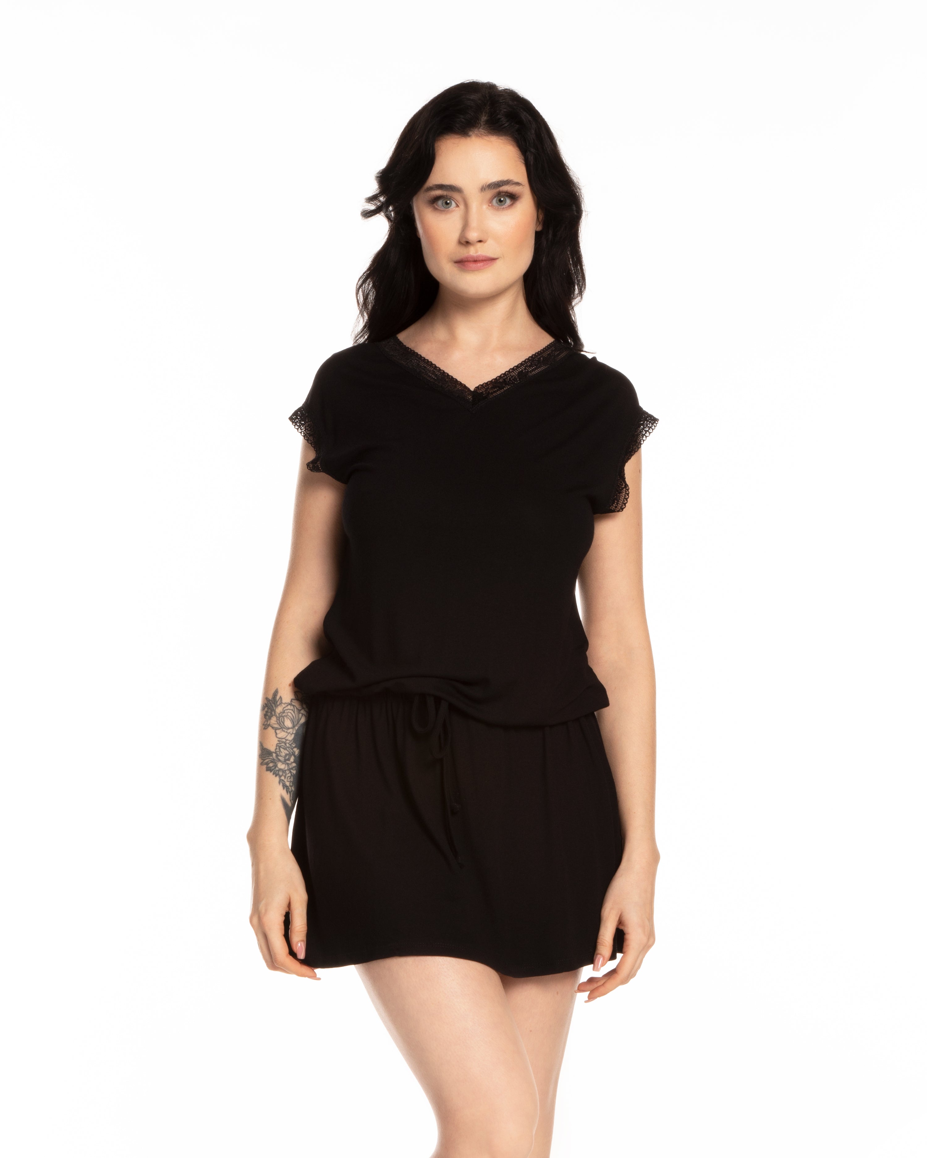 Bamboo cap-sleeve Nightgown 0202 black