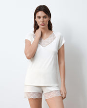 Bamboo t-shirt shorts Set 02103 ivory