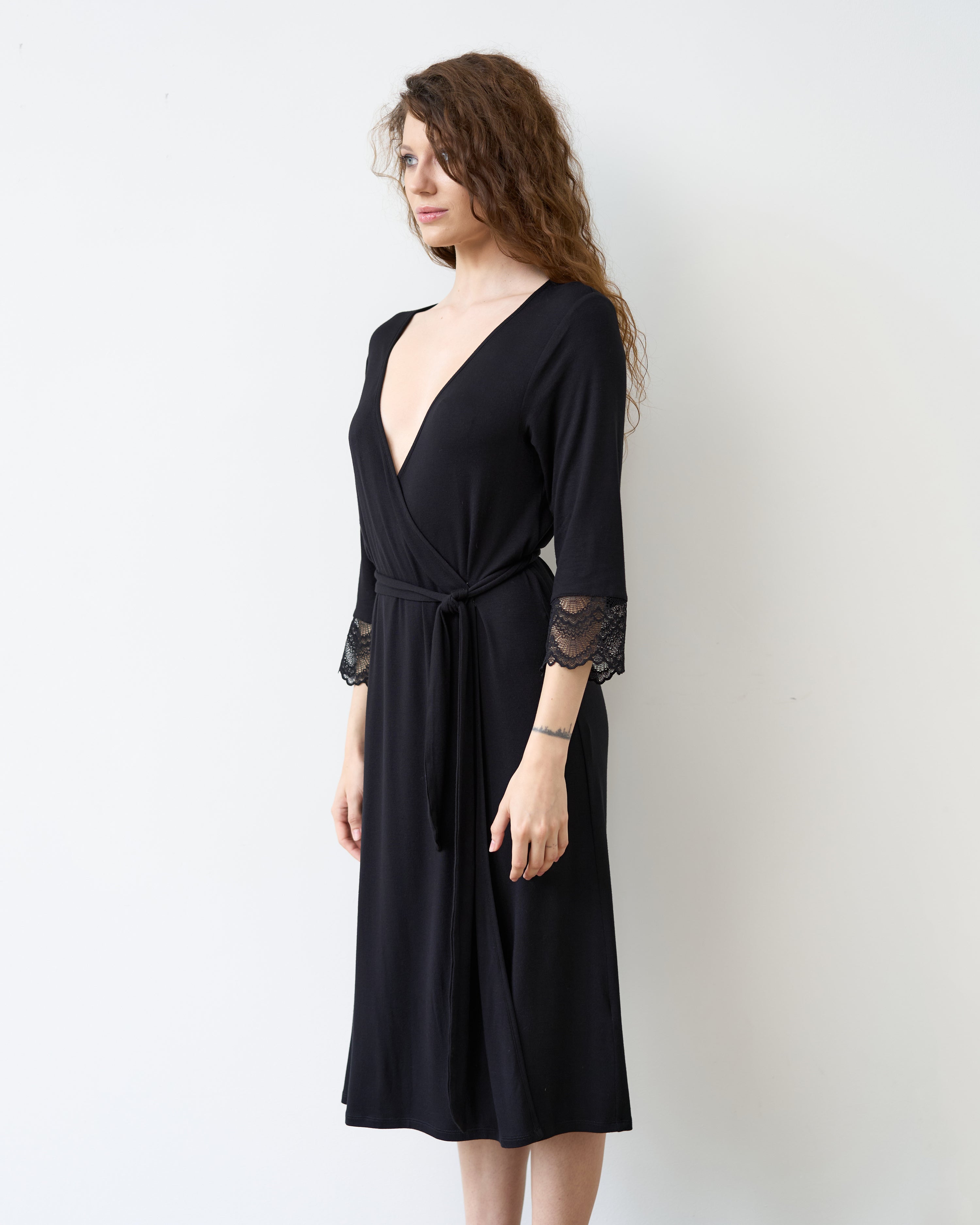 Bamboo 3/4 sleeve Robe 02105 black