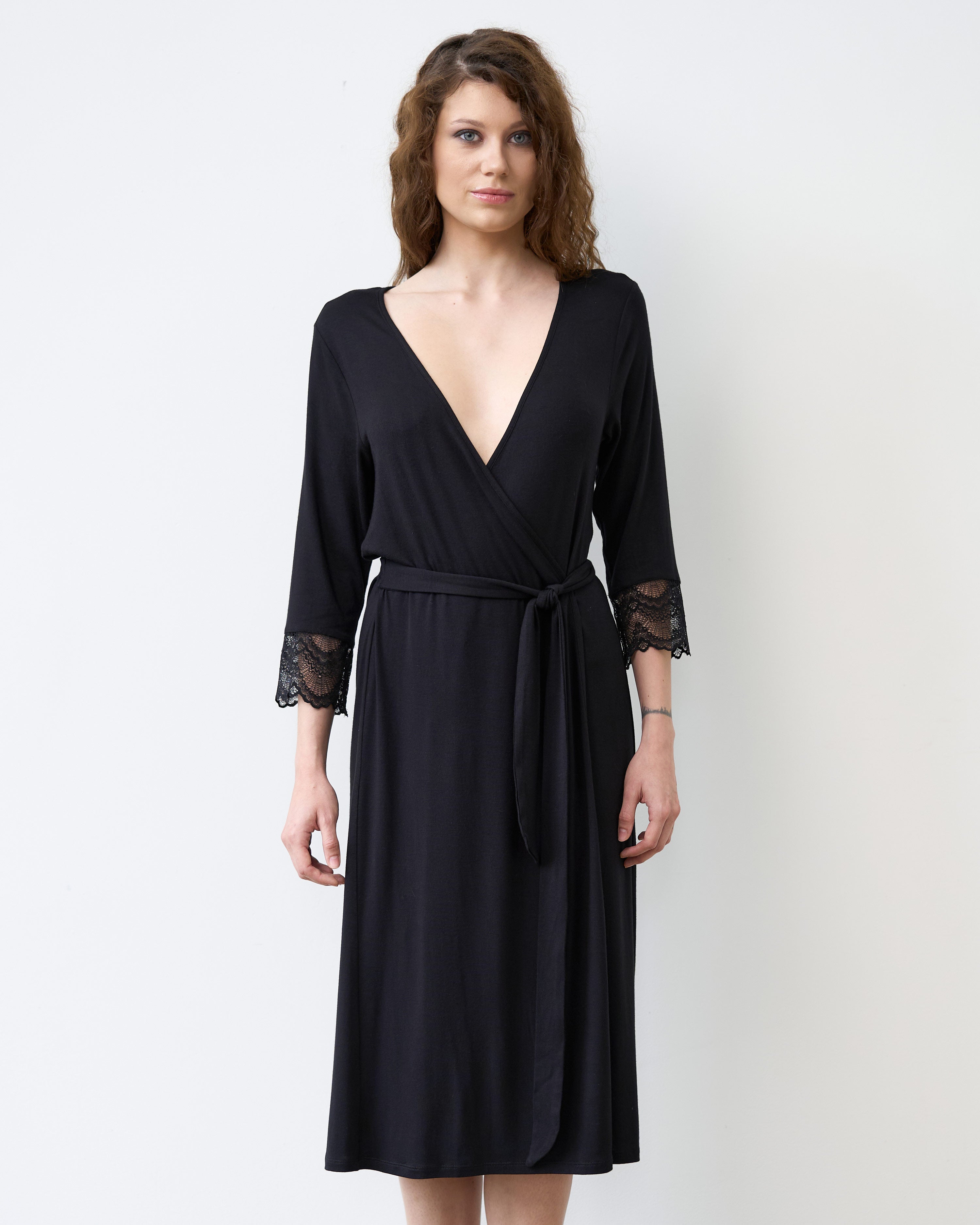 Bamboo 3/4 sleeve Robe 02105 black