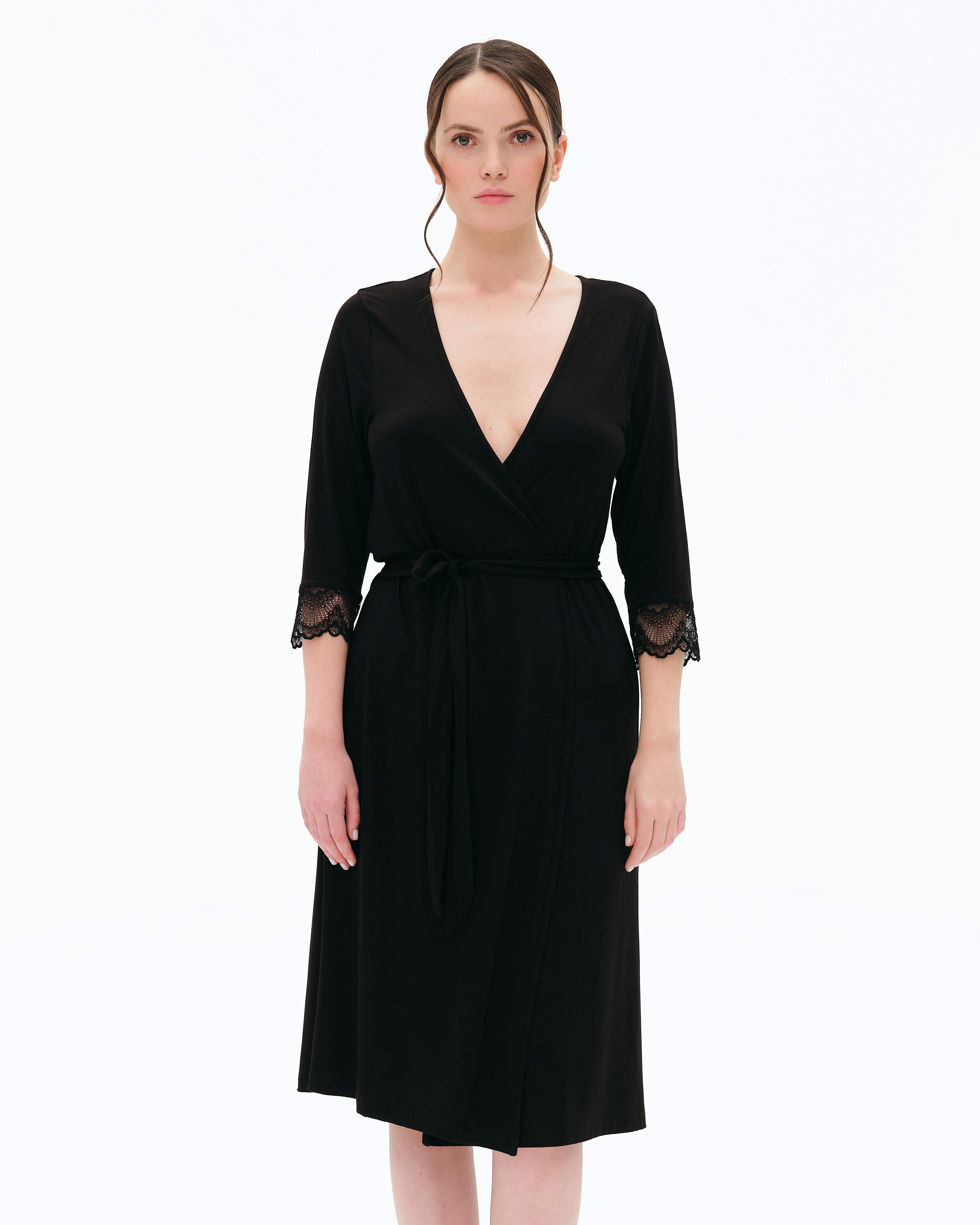 Bamboo 3/4 sleeve Robe 02105 black