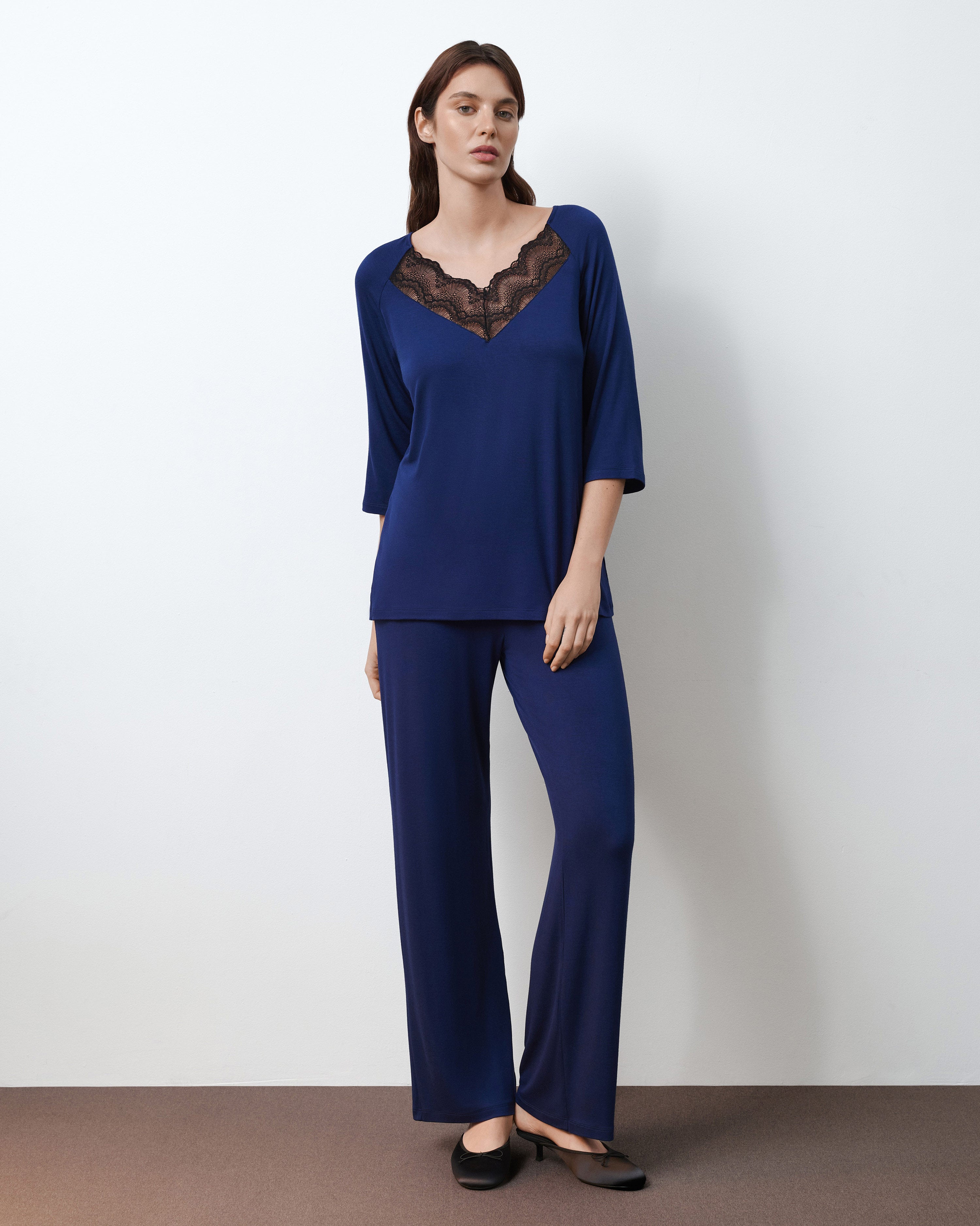 Bamboo Pajama 3/4 sleeve 02114 navy blue