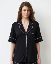 Bamboo button-up short sleeve Shirt 02115/1 black