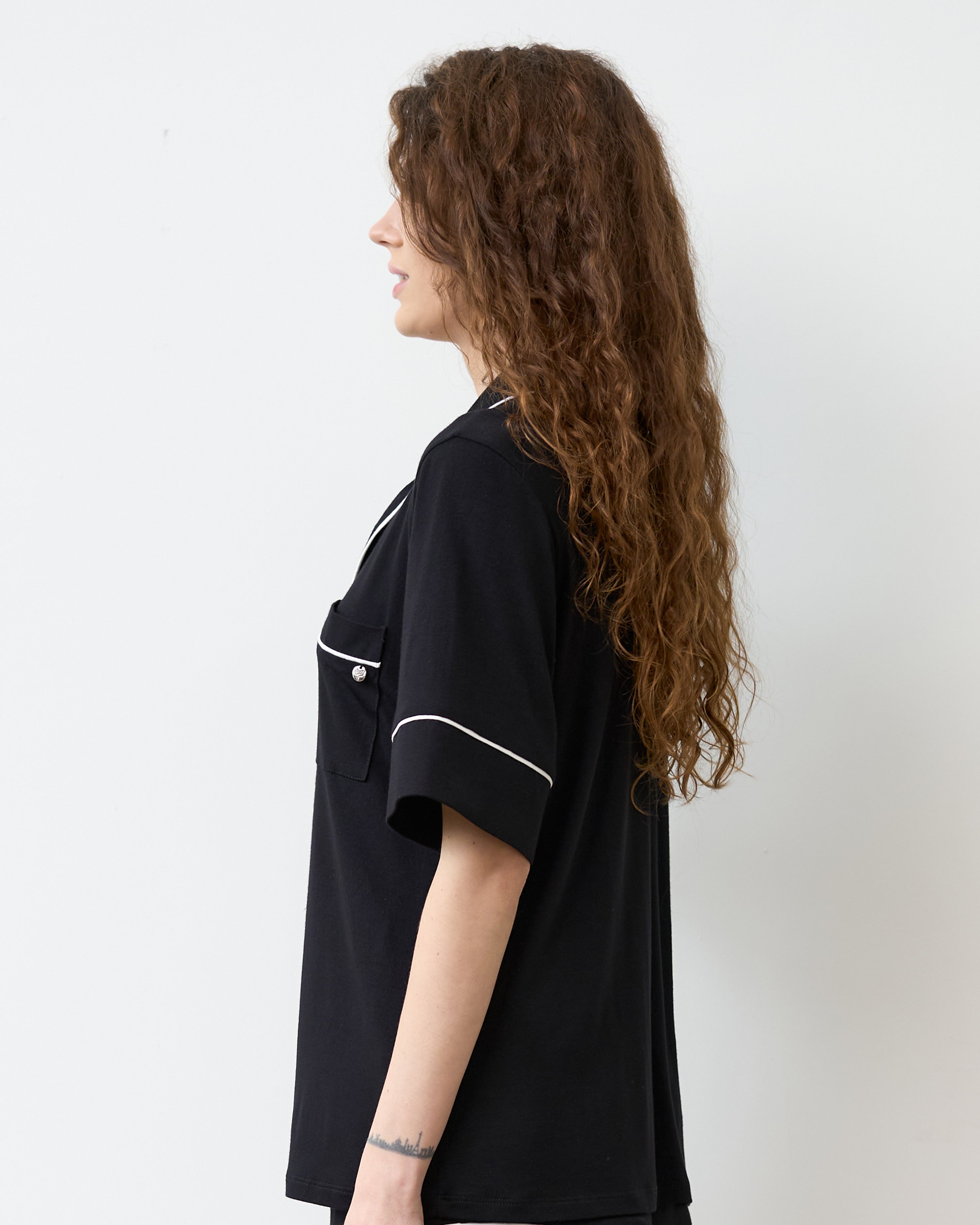 Bamboo button-up short sleeve Shirt 02115/1 black