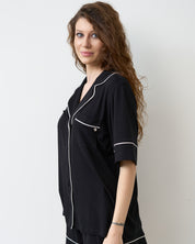 Bamboo button-up short sleeve Shirt 02115/1 black