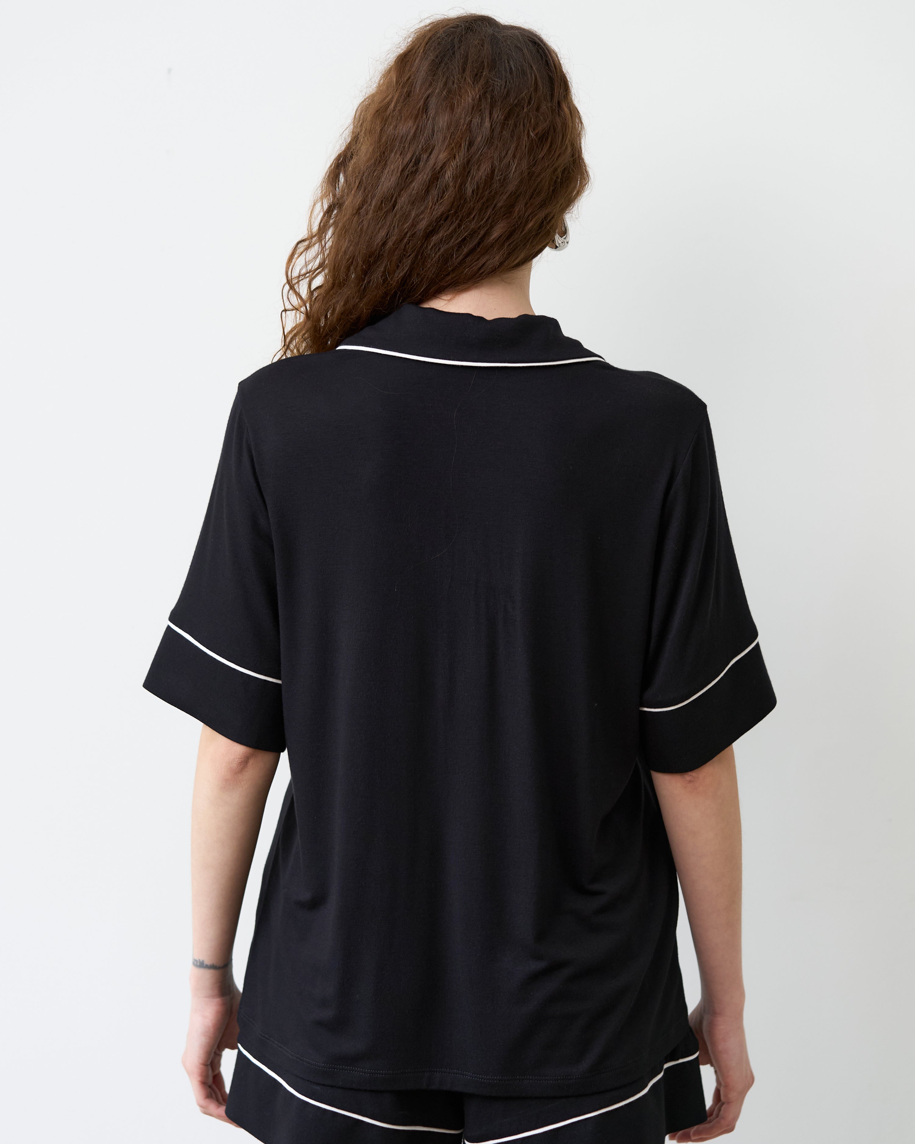 Bamboo button-up short sleeve Shirt 02115/1 black