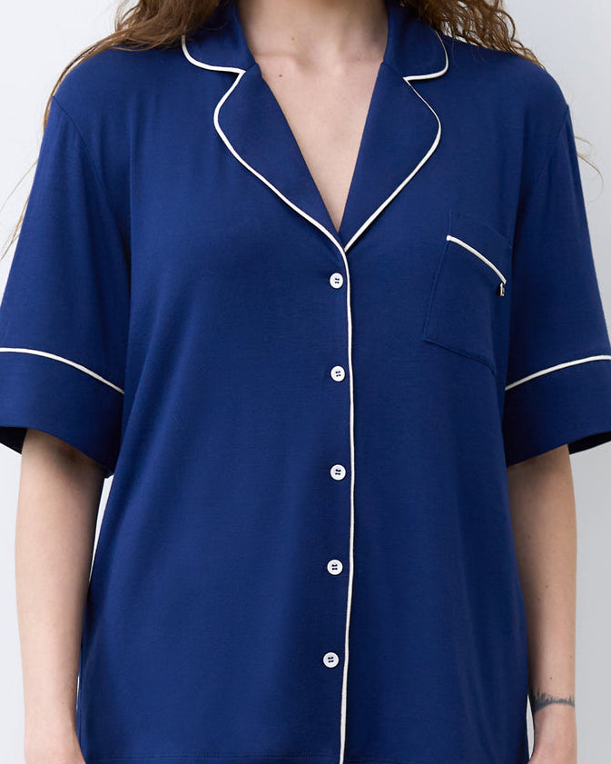 Bamboo button-up short sleeve Shirt 02115/1 navy