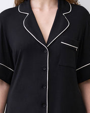 Bamboo button-up short sleeve Shirt 02115/1 black