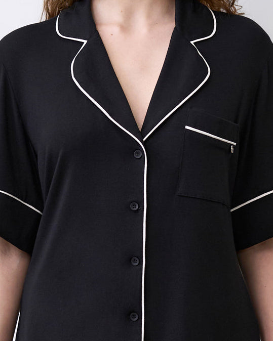 Bamboo button-up short sleeve Shirt 02115/1 black