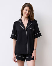 Bamboo button-up short sleeve Shirt 02115/1 black