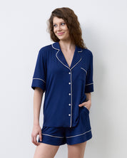 Bamboo button-up short sleeve Shirt 02115/1 navy