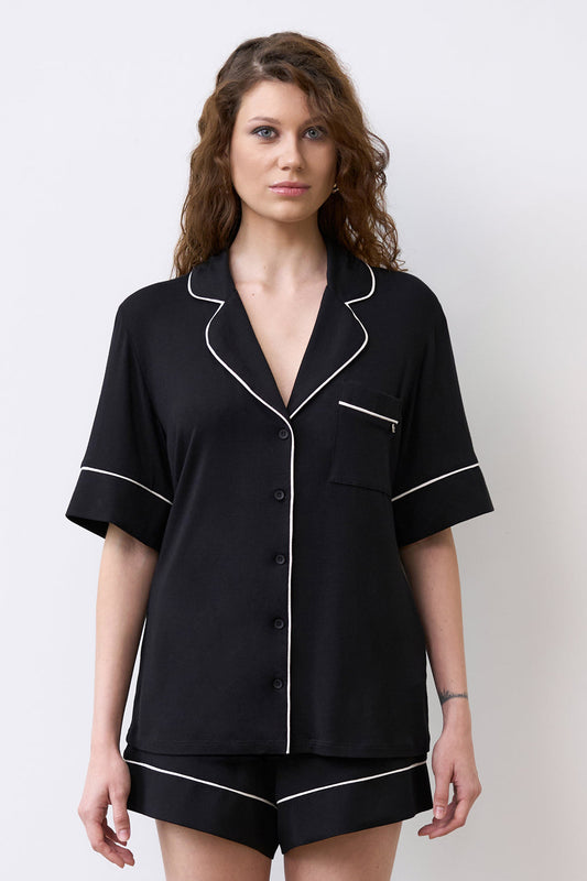 Womens bamboo Button-Up Short Sleeve Shirt 02115/1