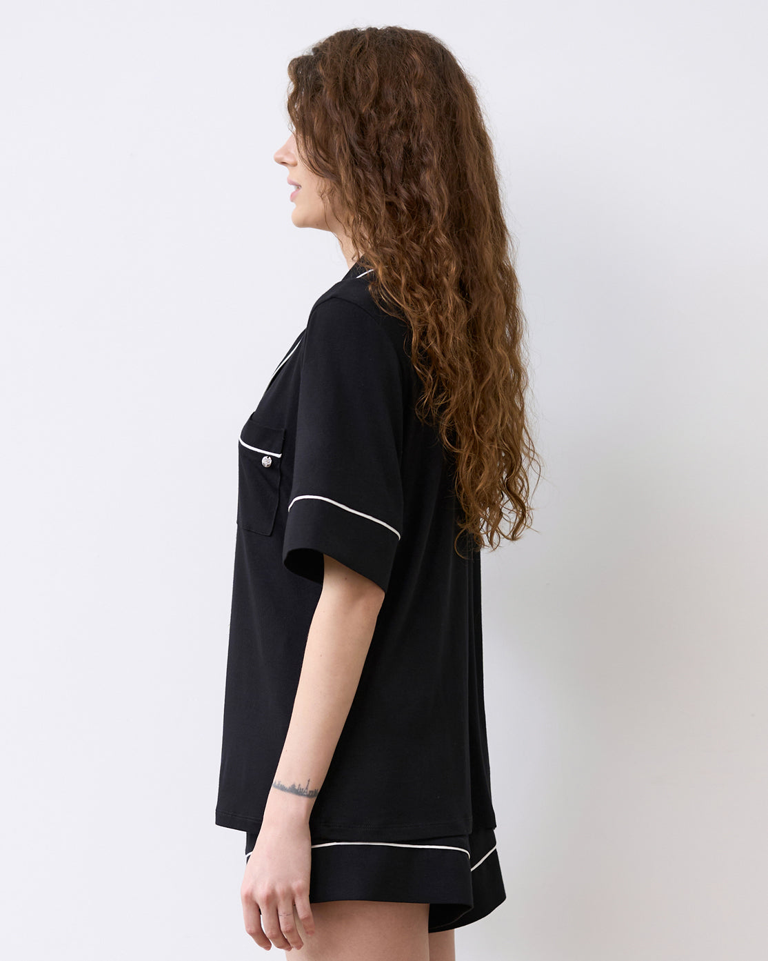 Bamboo button-up short sleeve Pajama set with shorts 02115 black