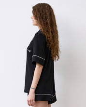 Bamboo button-up short sleeve Pajama set with shorts 02115 black