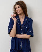 Bamboo button-up short sleeve Shirt 02115/1 navy