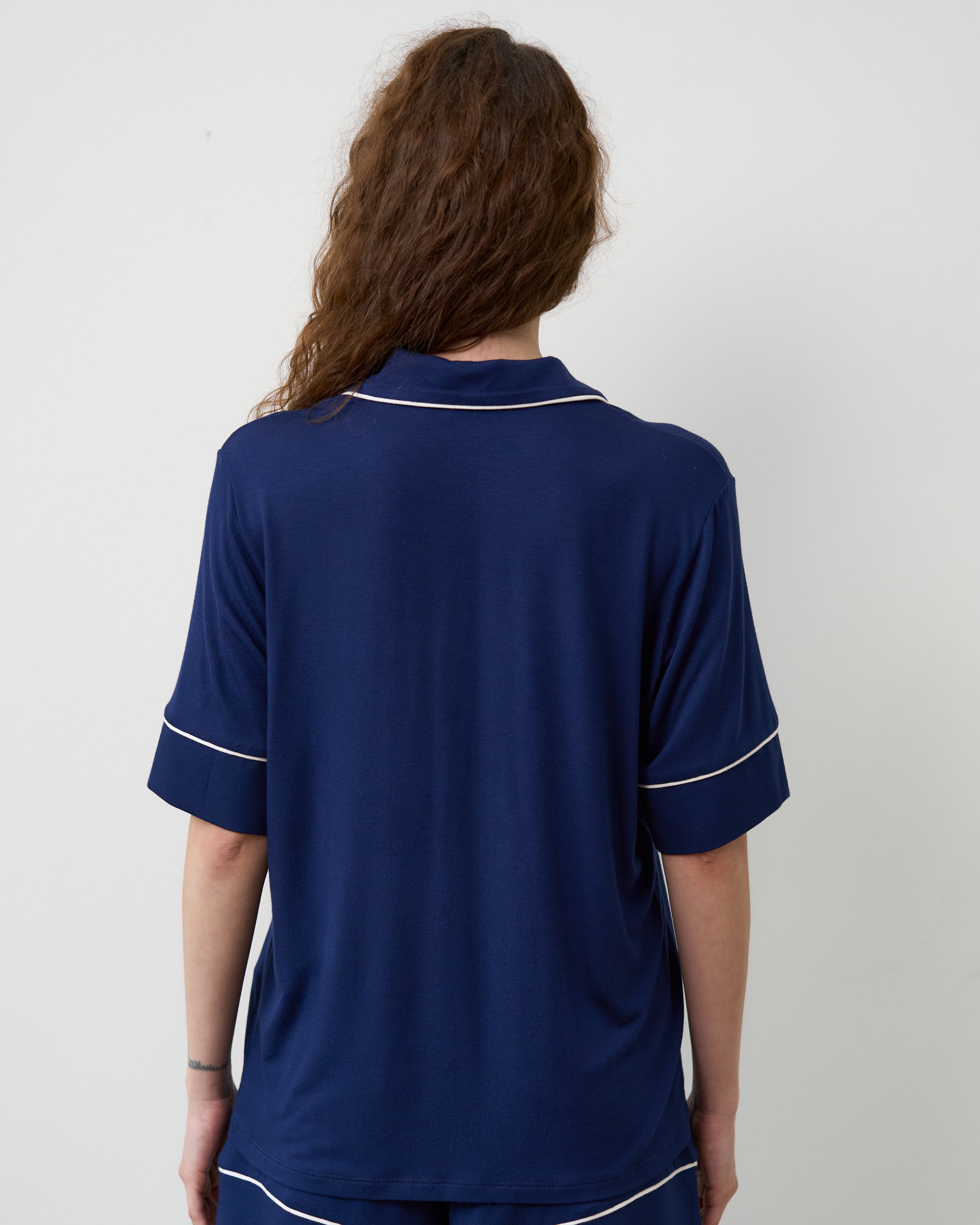 Bamboo button-up short sleeve Shirt 02115/1 navy