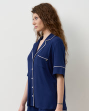 Bamboo button-up short sleeve Shirt 02115/1 navy