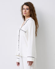 Bamboo button-up long sleeve Pajama set with pants 02116 ivory