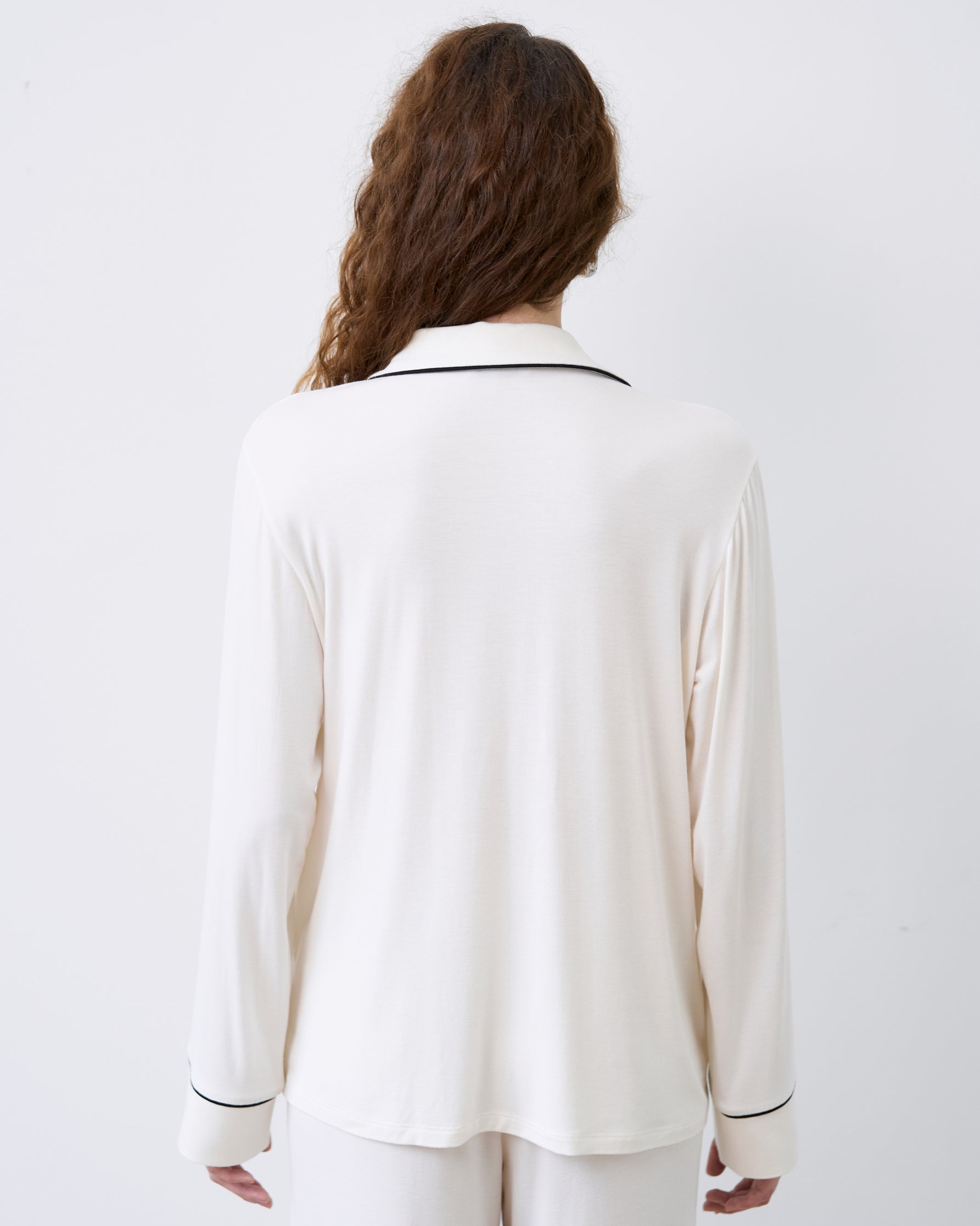 Bamboo button-up long sleeve Pajama set with pants 02116 ivory