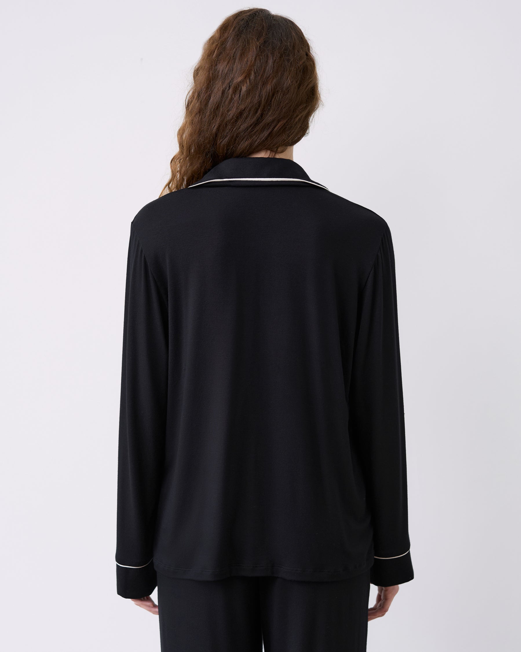 Bamboo button-up long sleeve Pajama set with pants 02116 black