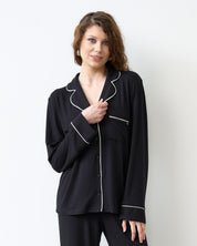 Bamboo button-up long sleeve Shirt 02116/1 black