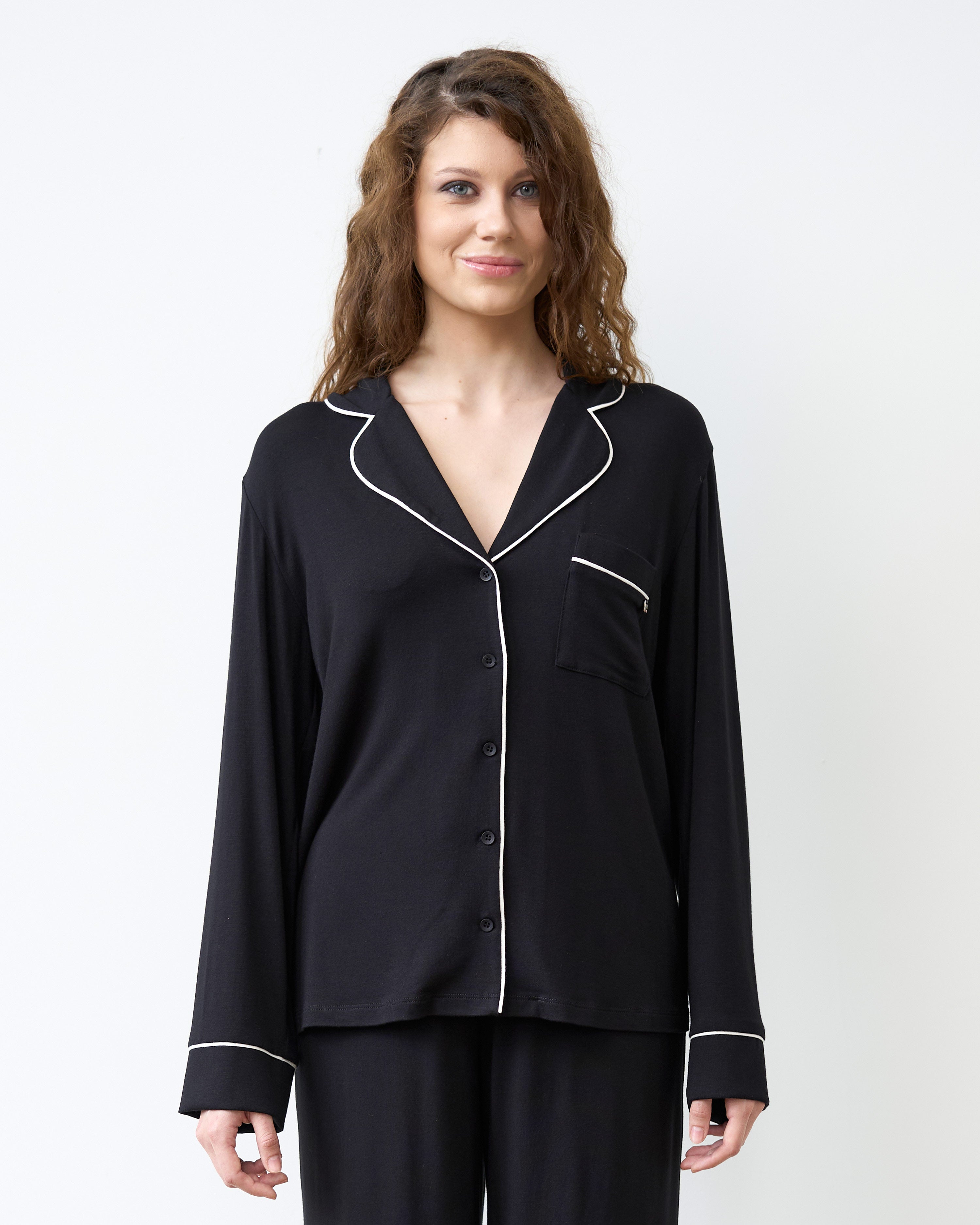 Bamboo button-up long sleeve Shirt 02116/1 black