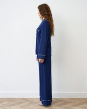 Bamboo button-up long sleeve Pajama set with pants 02116 navy