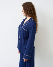 Bamboo button-up long sleeve Pajama set with pants 02116 navy
