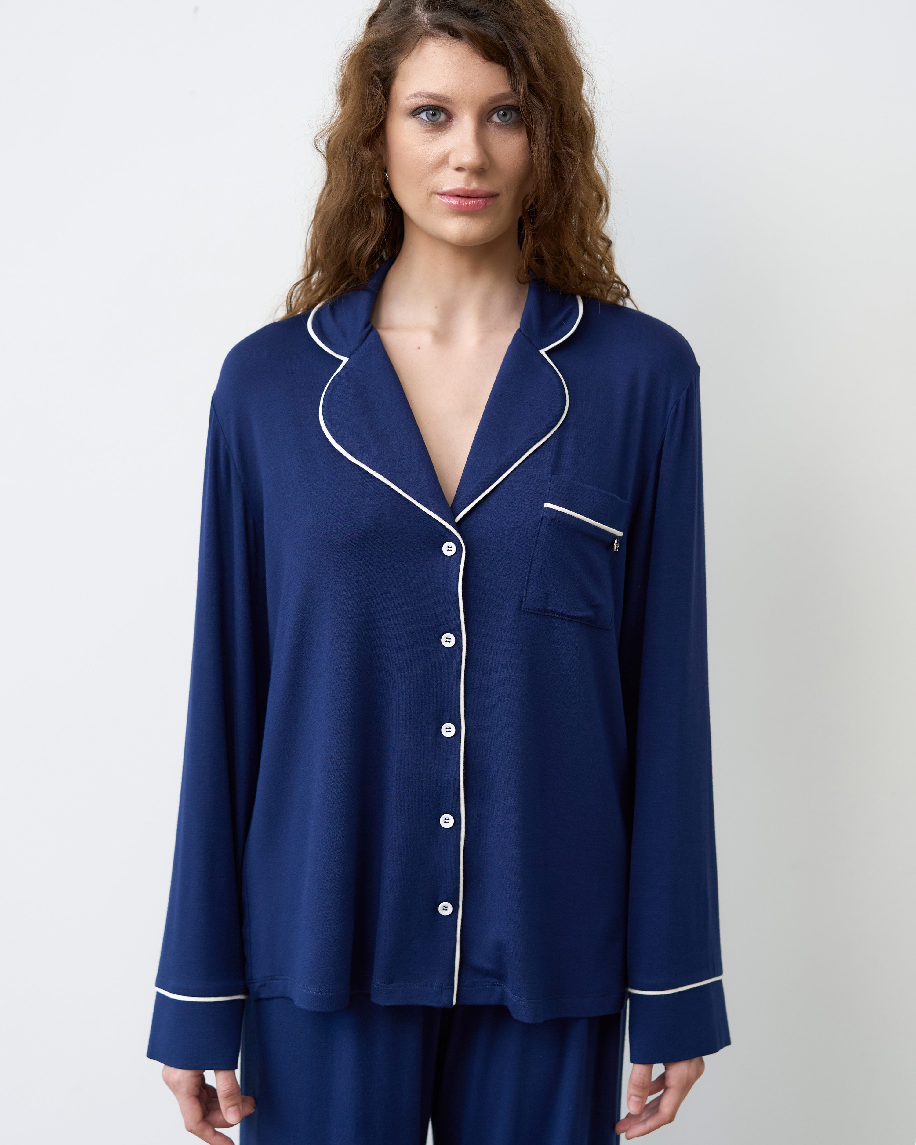 Bamboo button-up long sleeve Shirt 02116/1 navy