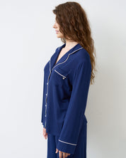 Bamboo button-up long sleeve Shirt 02116/1 navy