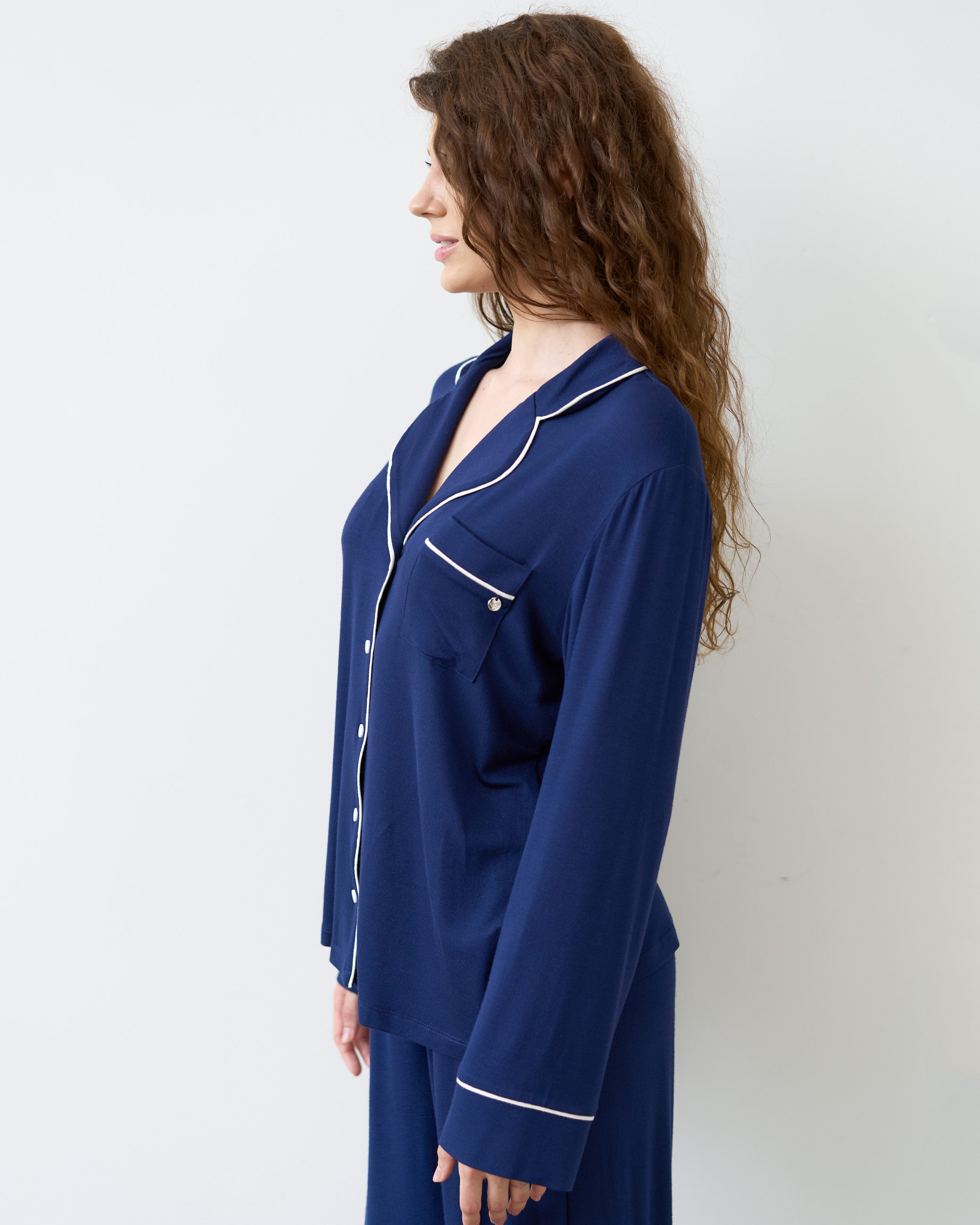 Bamboo button-up long sleeve Shirt 02116/1 navy