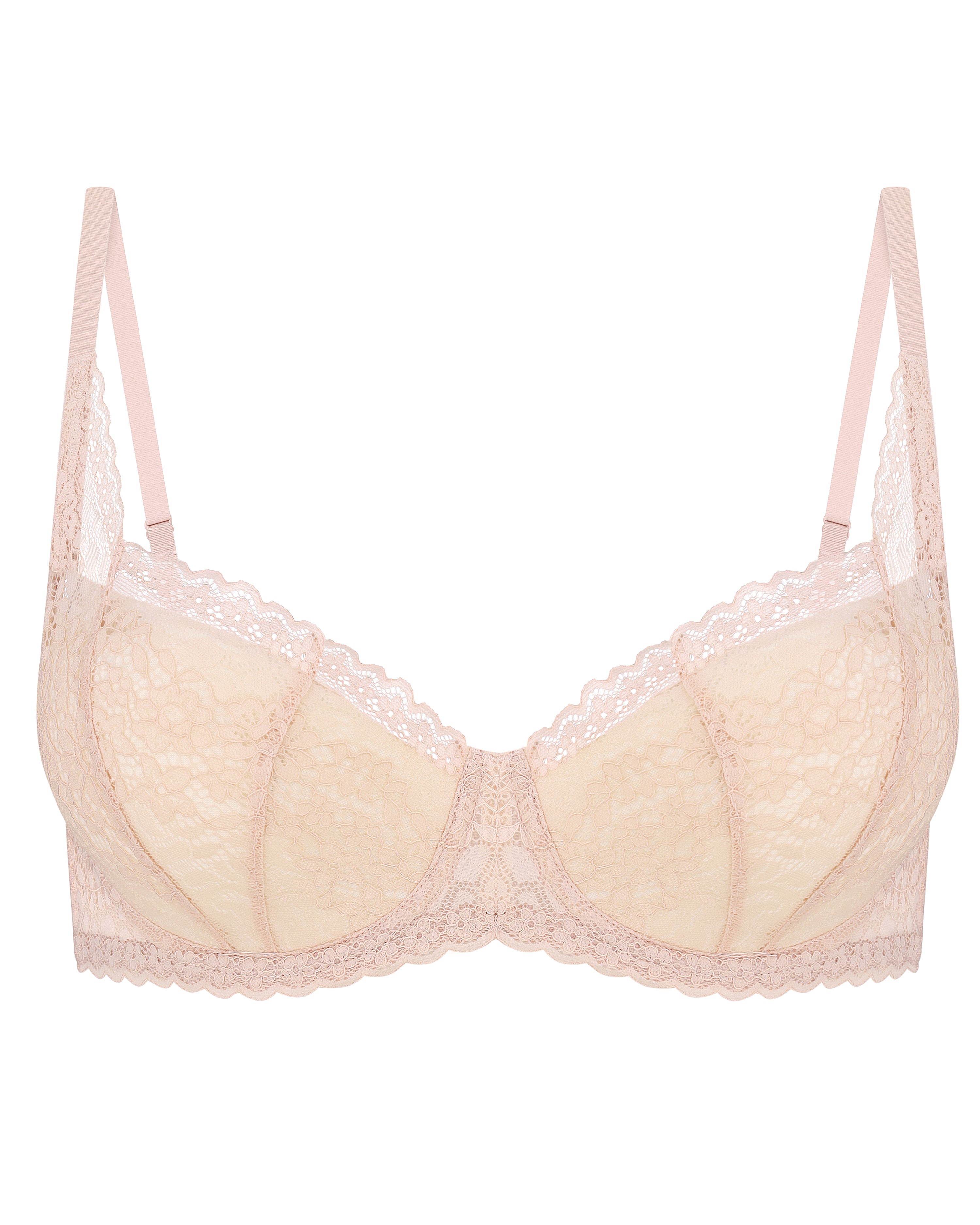 Plunge padded push-up Bra 023 010 combo base ivory + lace silver peony