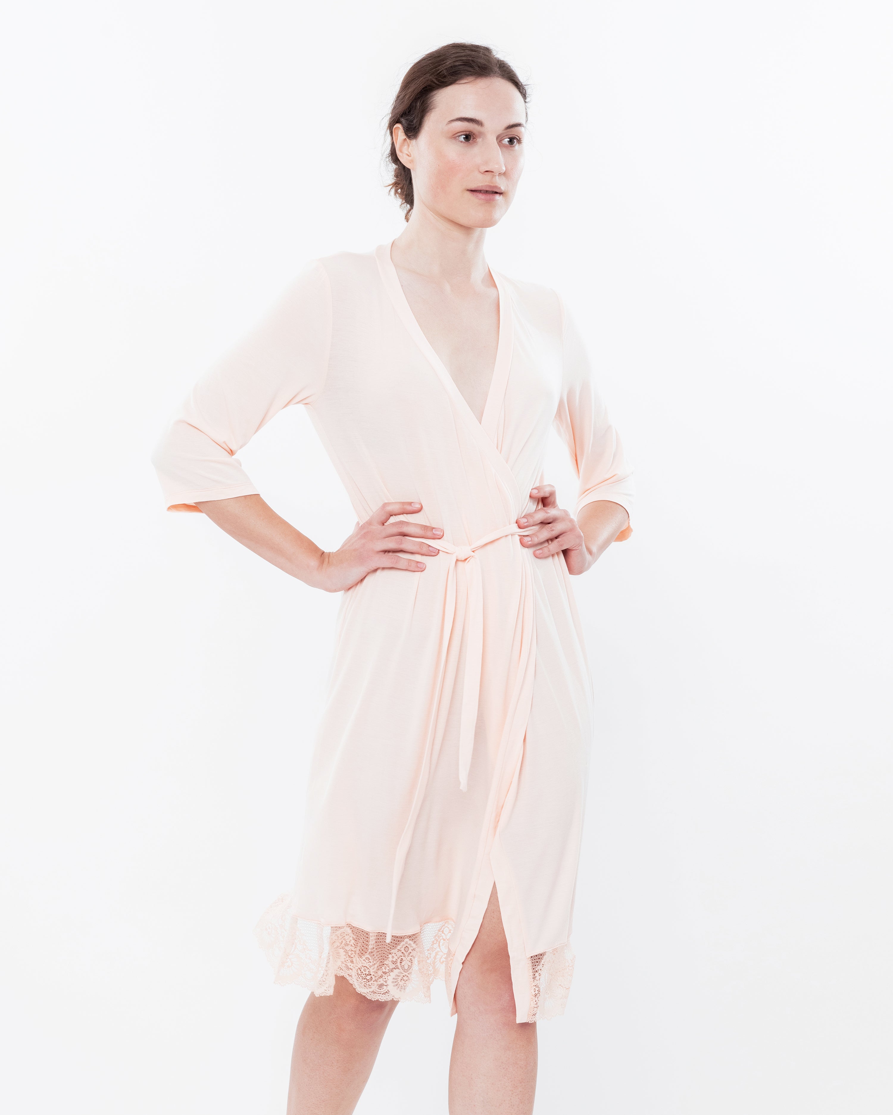Bamboo 3/4 sleeve Robe 0252 light peach