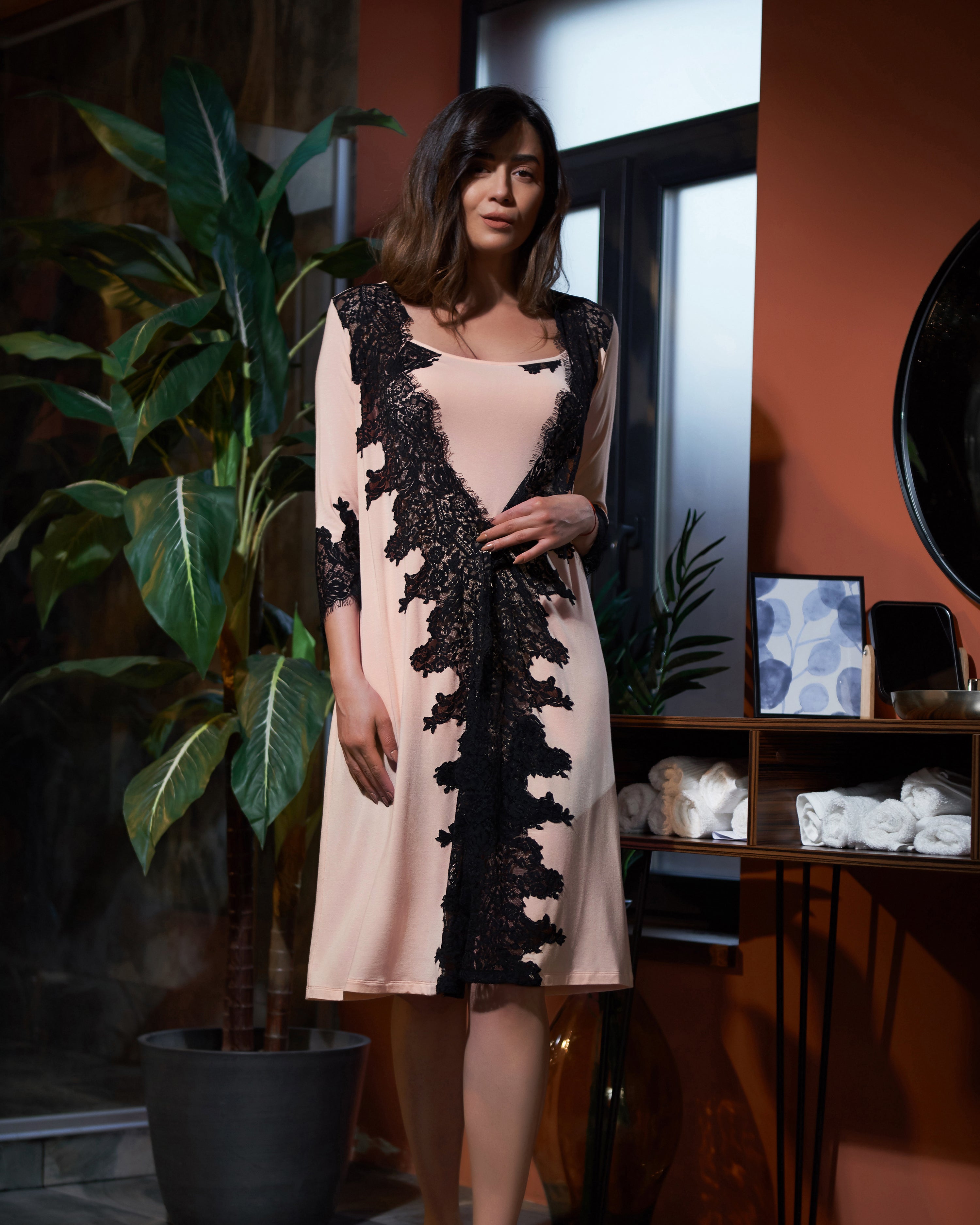 Bamboo 3/4 sleeve Robe 03104 peach