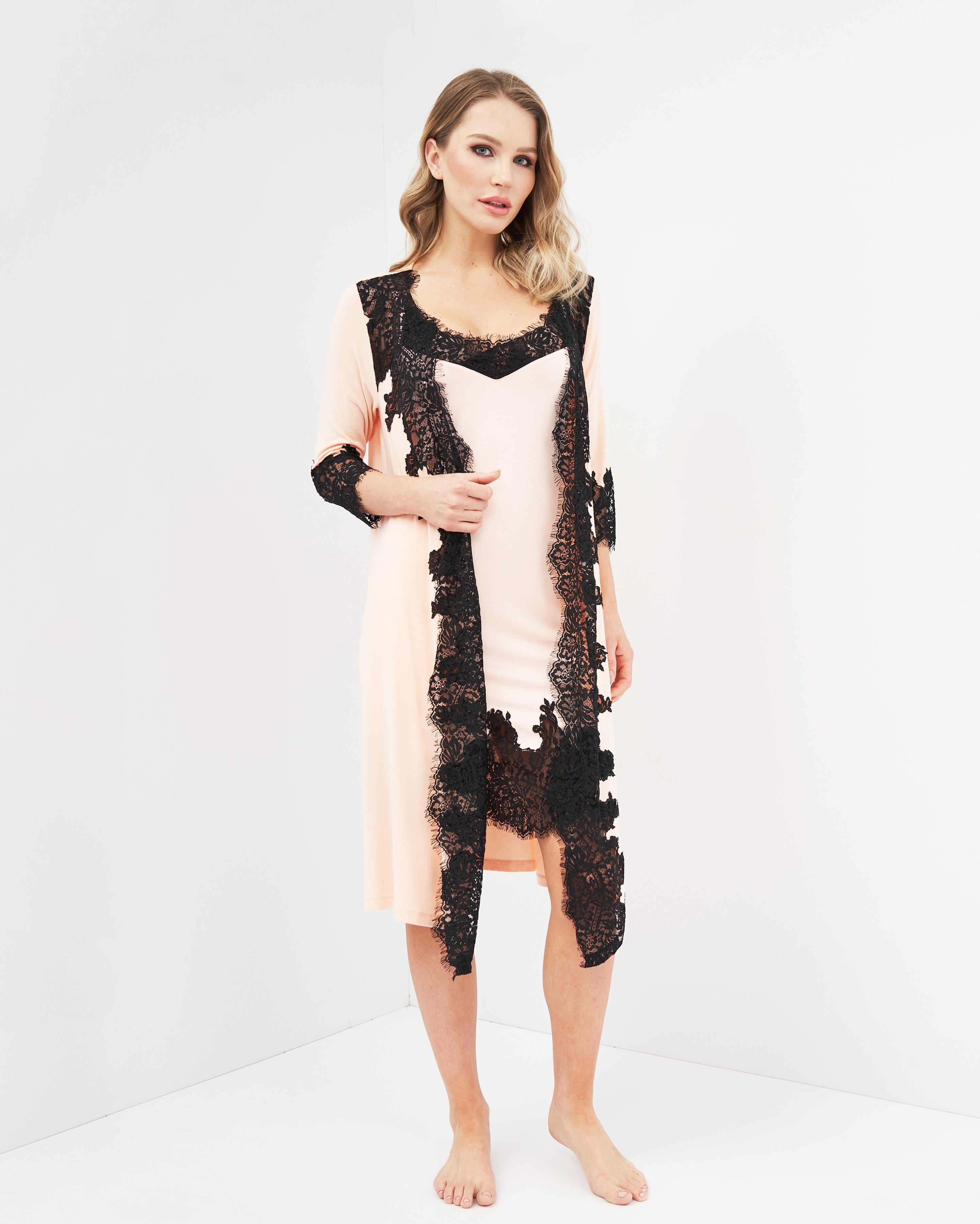 Bamboo 3/4 sleeve Robe 03104 peach