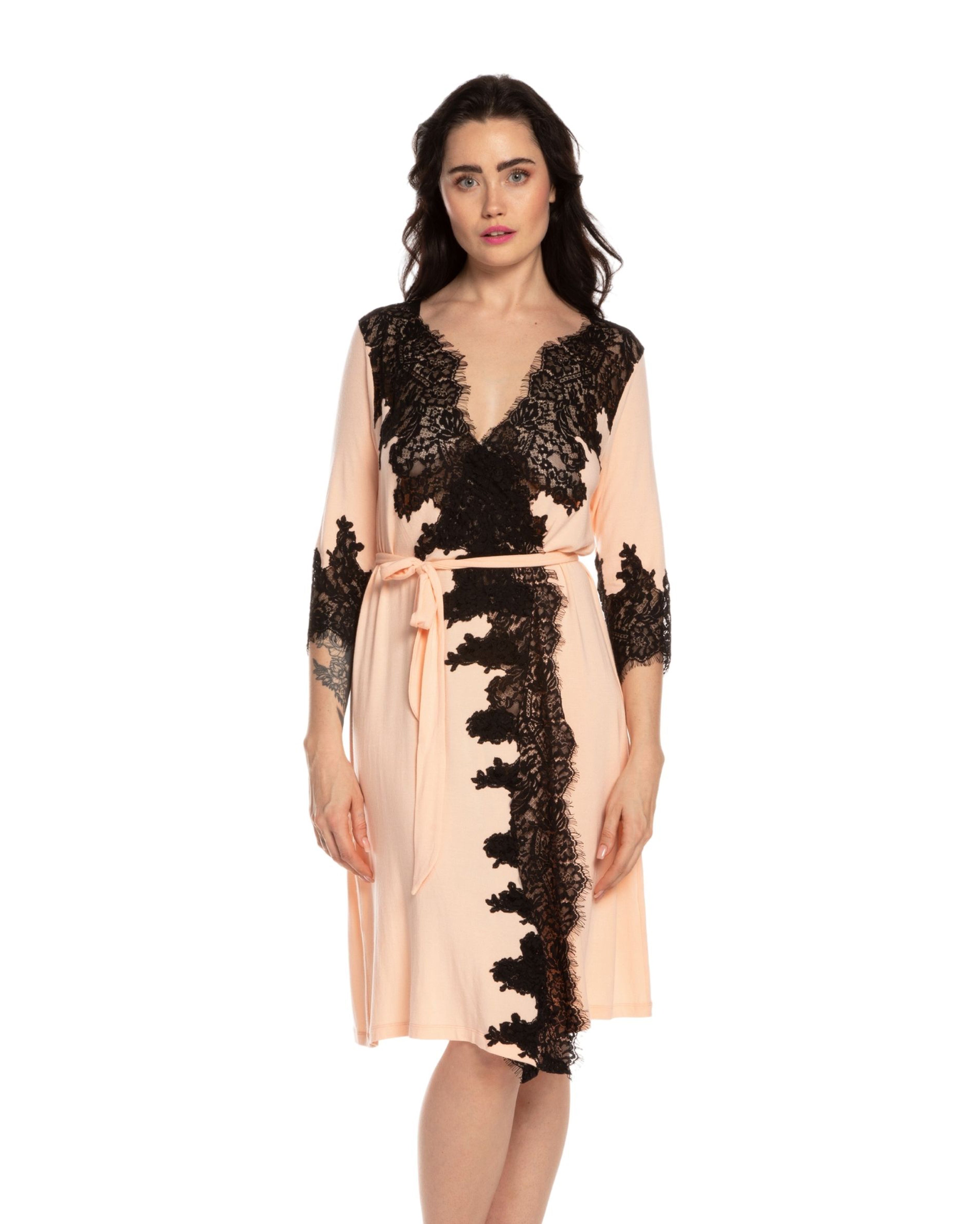 Bamboo 3/4 sleeve Robe 03104 peach