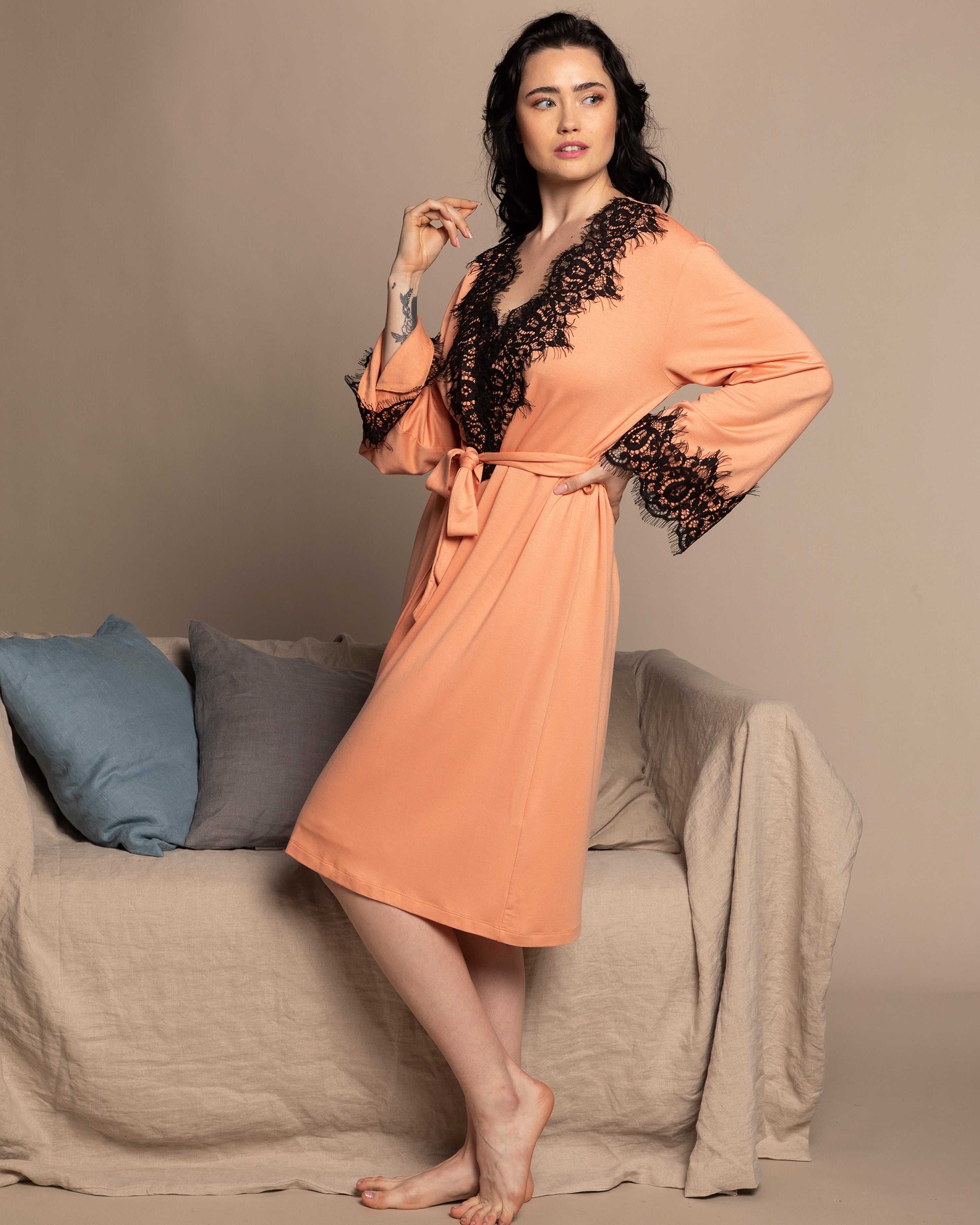 French terry long sleeve Robe 03132 coral