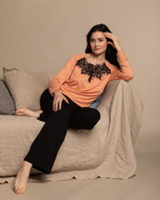 French terry home Set 03134 coral/black