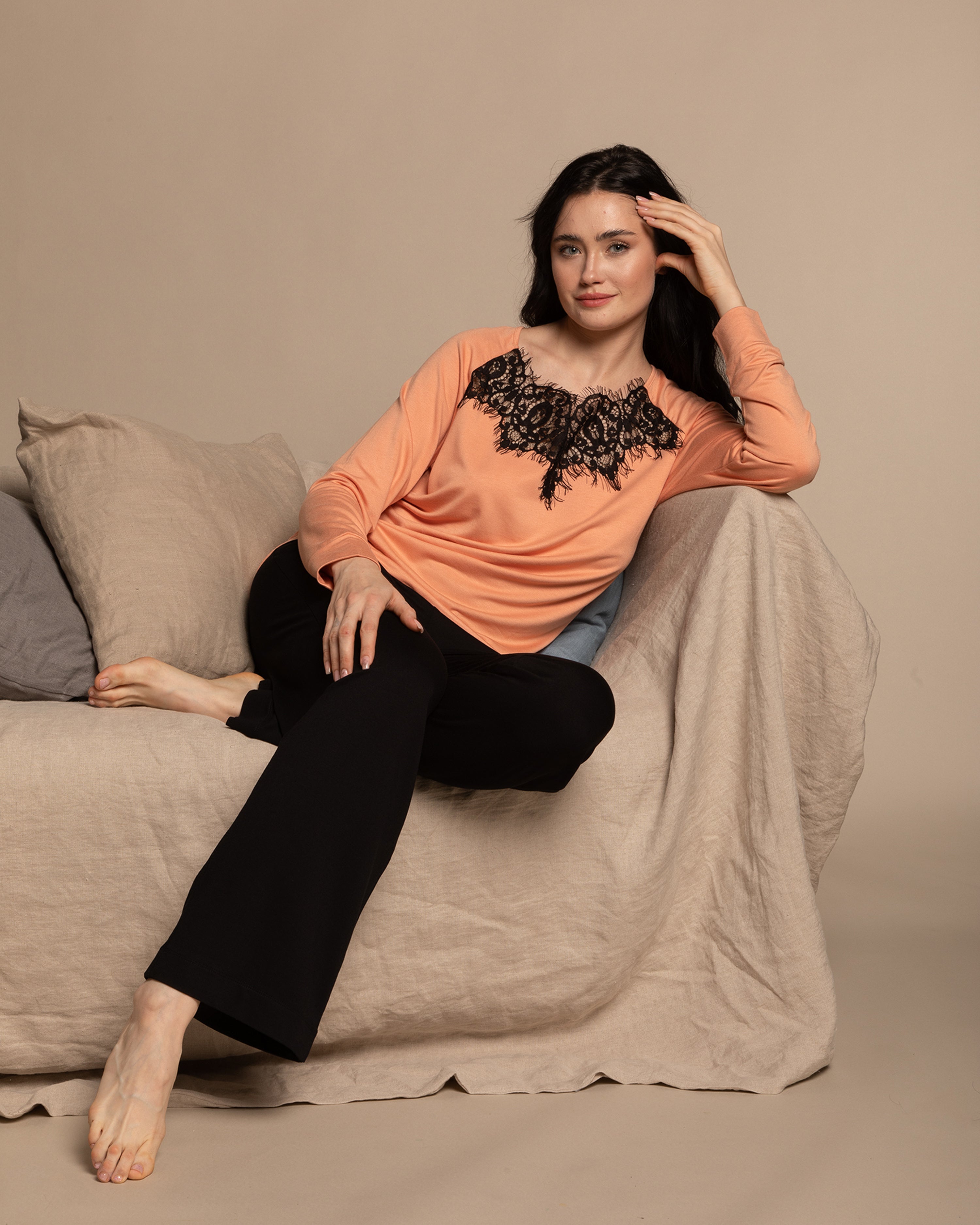 French terry home Set 03134 coral/black