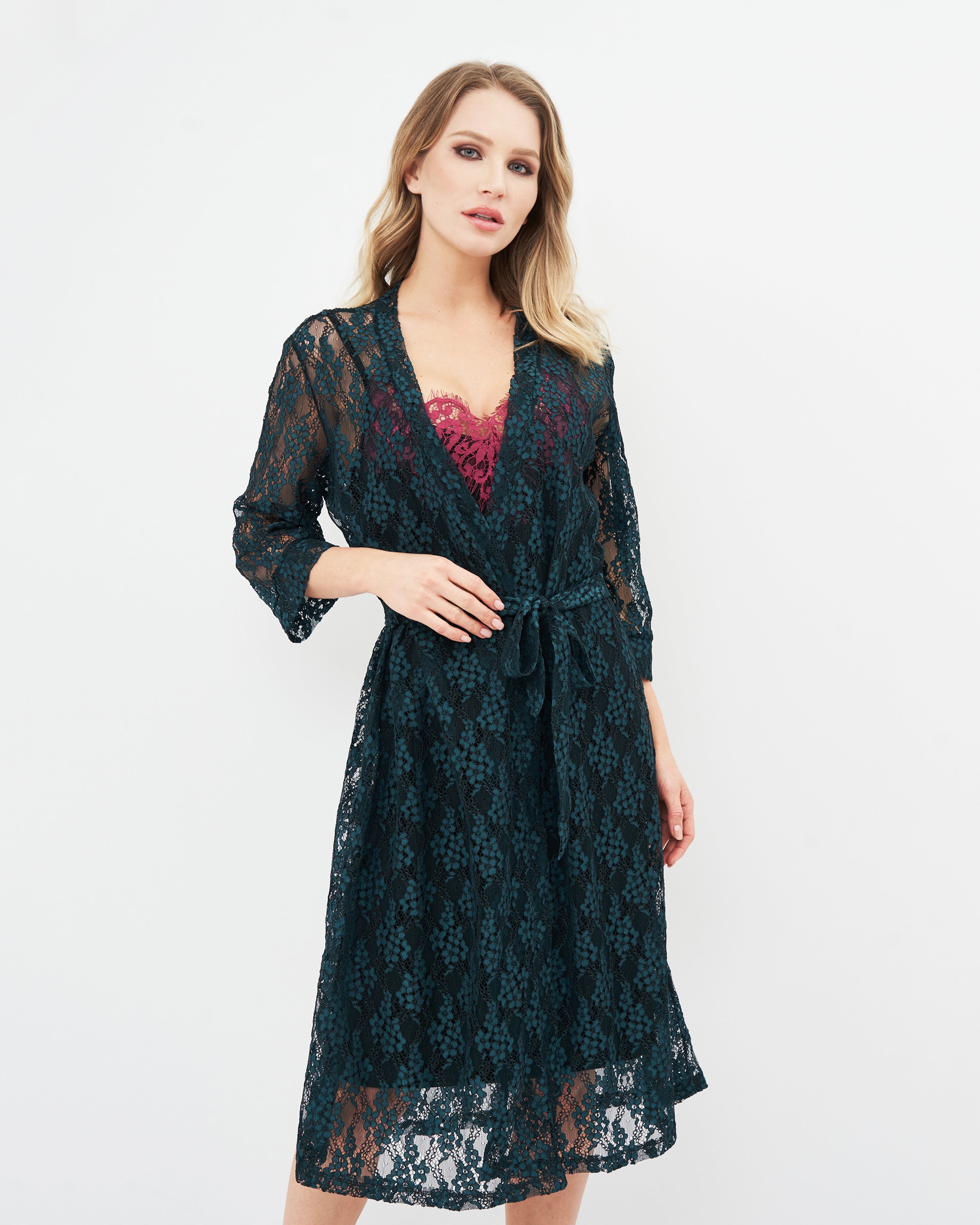 Lace 3/4 sleeve Robe 03143 green