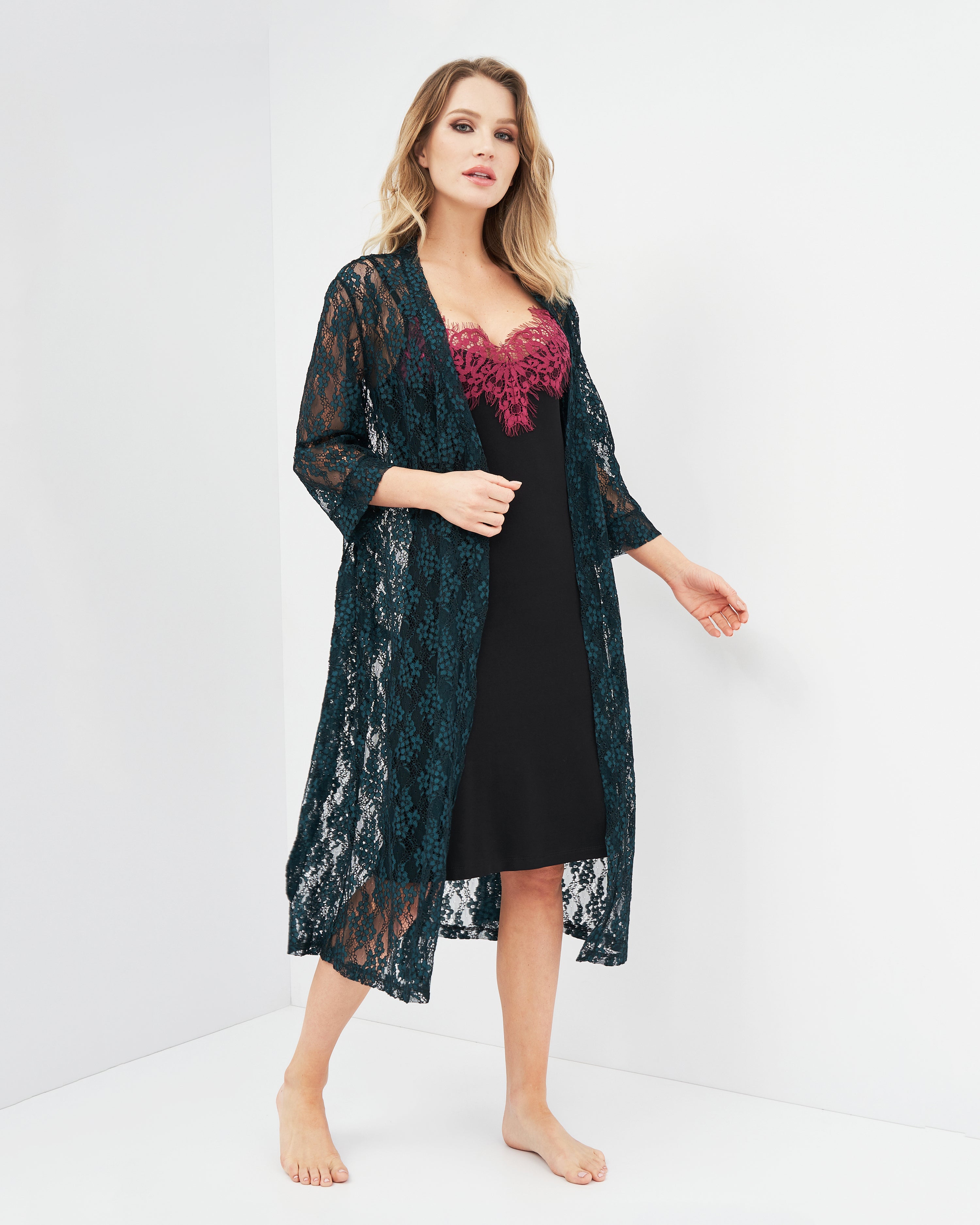 Lace 3/4 sleeve Robe 03143 green
